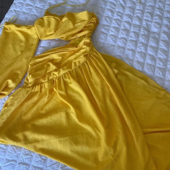 Camila Coelho yellow one sleeve cutout maxi dress